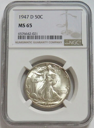 1947年 D アメリカ ウォーキング リバティ ハーフ ドル 50セント WLH コイン NGC MS 65