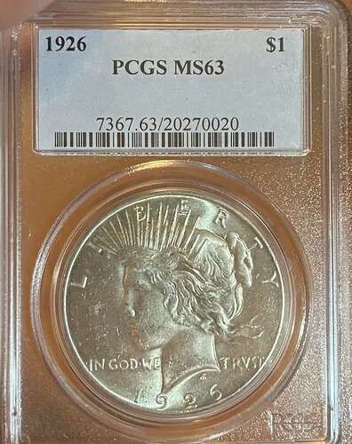 1926年 PCGS MS63 ピースシルバードル