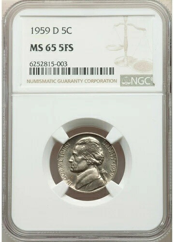 1959 D ジェファーソン ニッケル NGC MS65 5FS フル ステップ 素晴らしい!!!