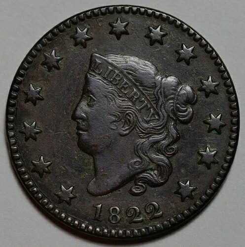 1822年 コロネットヘッド ラージセント (N-10) - 米国1セント銅貨