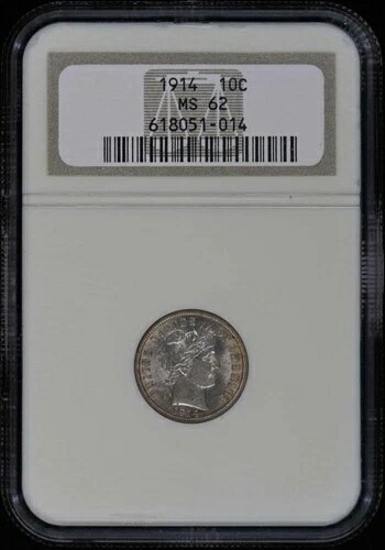 1914年 バーバーダイム 10セント NGC MS62