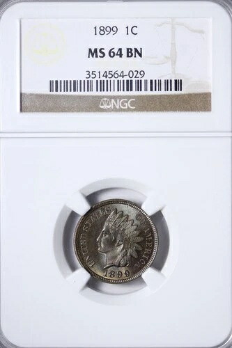 BU 1899 インディアンヘッド セントペニー NGC MS64 BN 平均以上の光沢！QXCAM