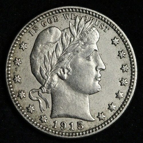 1915年-D バーバーシルバークォーターチョイス AU ++/UNC e245 GCCM-