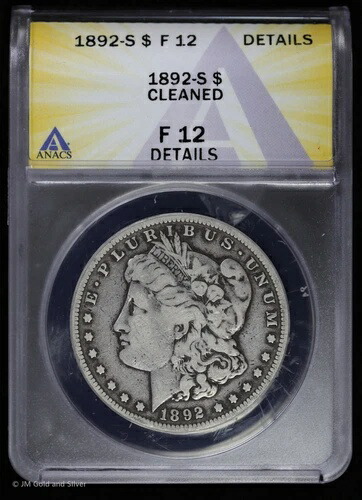 1892-S 1ドルモルガン銀貨 ANACS F 12 詳細