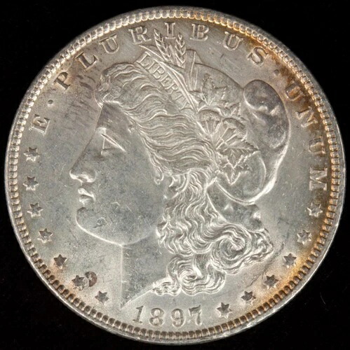 1897-P モルガン銀貨 ゴージャスミントラスター BU MS+++ トーニング