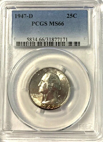 1947年-Dワシントンクォーター、PCGS MS-66、RPM D/D、ホワイトラスター