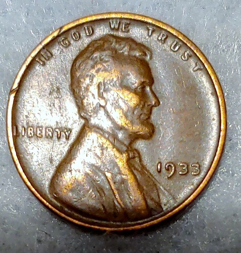 1933年 リンカーン ウィートセント 大恐慌コイン 未鑑定 流通品