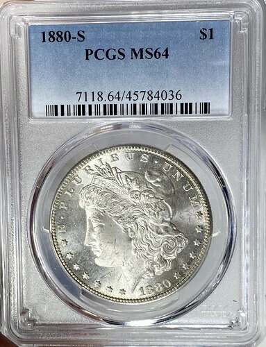 BU 1880-S モーガン銀貨 PCGS MS64 ヘビーダイポリッシュ＆ブレイジングラスター KCTU