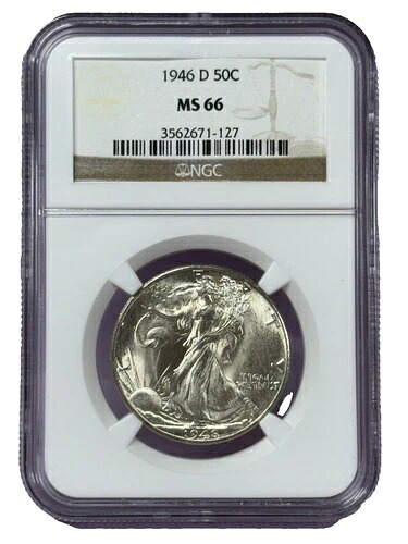 1946-D 50セント ウォーキング・リバティ シルバー ハーフダラー ミントステート NGC MS66