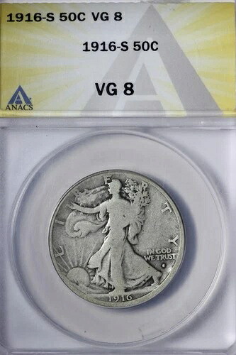 1916-S ウォーキング・リバティ・ハーフダラー ANACS VG8 JGCNX｜WORLD RESOURCE【QUEEN店】