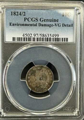 1824/2 キャップドバストダイム。PCGS グレード VG 詳細!