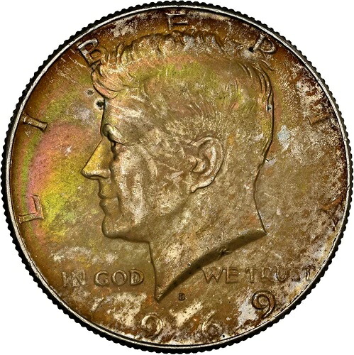 1969年 D・ケネディ銀貨ハーフドル NGC MS62 レインボートーンカラー