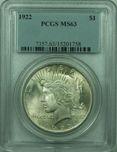 1922年 ピースシルバードル 1ドルコイン PCGS MS-63 (36) C