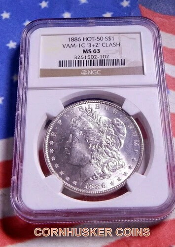 1886年 モーガン シルバー ドル VAM-1C 3+2 クラッシュ NGC MS 63 ホット 50 ~ ブラストホワイト