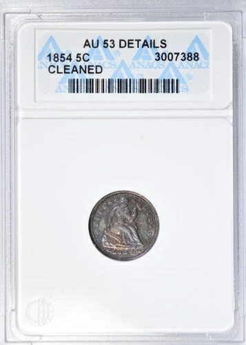 1854 年製 座像ハーフダイム ~ 美しい赤/青の色合い ~ クラシック ANACS AU53 の詳細!