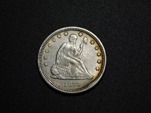 古い銀貨 1877年 リバティ座像 25セント硬貨