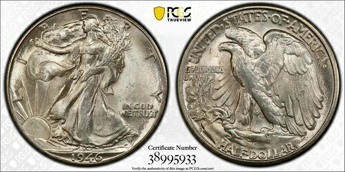 1946年 D PCGS MS65 ウォーキング・リバティ・ハーフダラー
