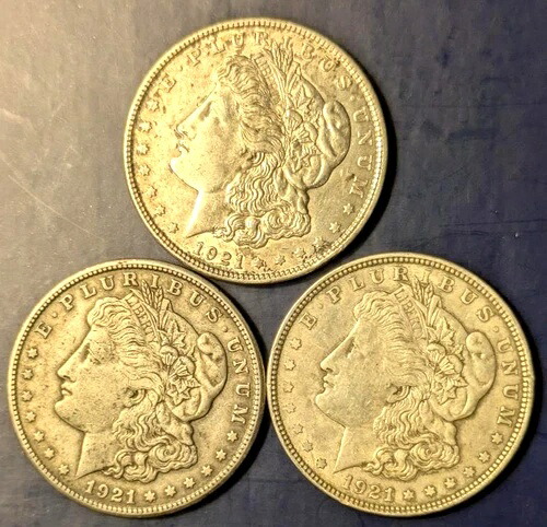 1921-P モルガン・ダラー銀貨 3枚セット 日付良好 1ドル硬貨、リザーブなし