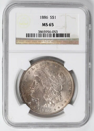 1886年 1ドル モルガン銀貨 NGC MS65