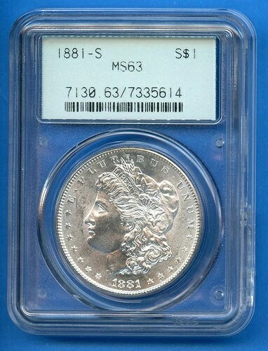 1881 S PCGS MS63 モルガン銀貨 1ドル 米国造幣局コイン 1881-S MS-63 Gen 2.1 OGH 56,100円