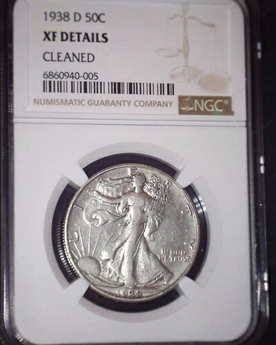 1938-D ウォーキング・リバティ・フィフティ・セント、NGC XF。キー・デート