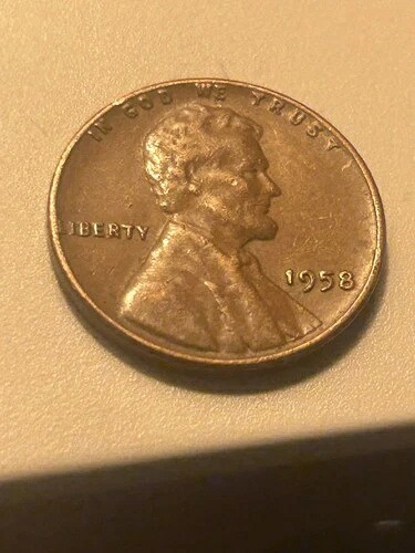1958年小麦ペニー、縁に「L」、エプルリバス、ダブルダイエラー