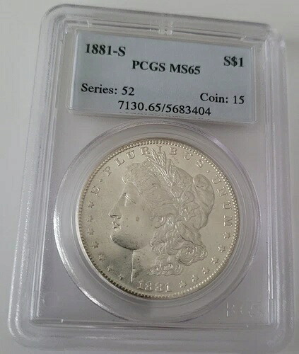 1881年 S 米国 モルガン シルバー ドル PCGS グレード MS 65 ライトブルー ラベル