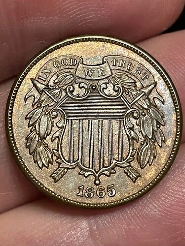 1865年 アメリカ合衆国 2セント硬貨2枚 - プレーン5、AU/Unc 詳細