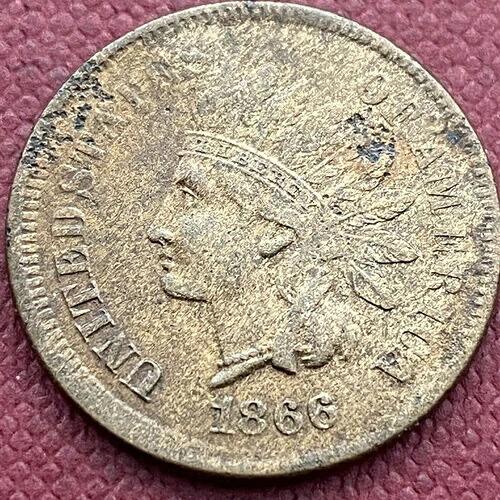 1866年インディアンヘッドセント1セント高品位AU詳細#54466 56,100円