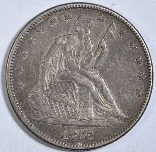 1877年 自由の女神像半ドル硬貨 ～ 非常にオリジナルでクリーニングなし XF/AU! INV#9