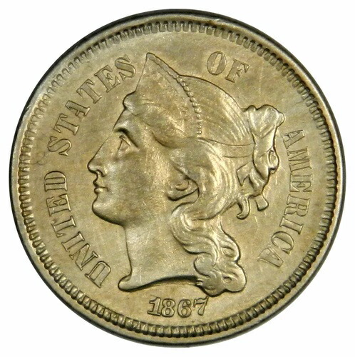 1867 年 3 セント ニッケル ~ 美品ですが未流通の 3 セント! ~ 適正価格!