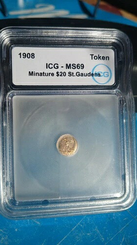 1908年 20ドル セント・ゴーデンズ ICG MS69 モットーなし金貨