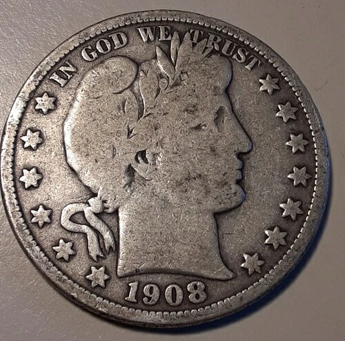 1908-O バーバー ハーフダラー ニューオーリンズ造幣局 US 50セント 90%銀貨 (#23w-6368)