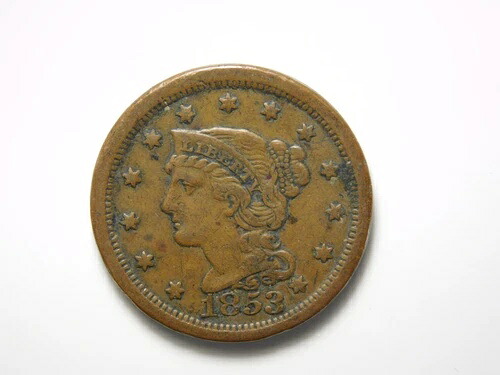 ゴールドラッシュ時代の古いアメリカコイン 1853年 編み込みヘア ラージセント