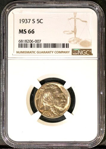 1937-S 5セント インディアンヘッド バッファローニッケル MS 66 NGC # 6818206-007 + ボーナス