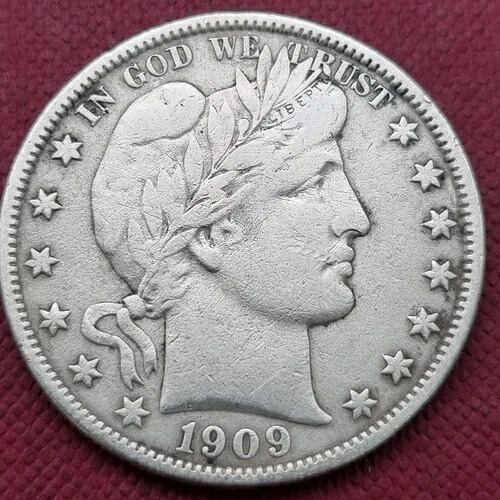 1909年 O バーバー ハーフダラー 50セント 優良グレード VF - XF 詳細 #57463