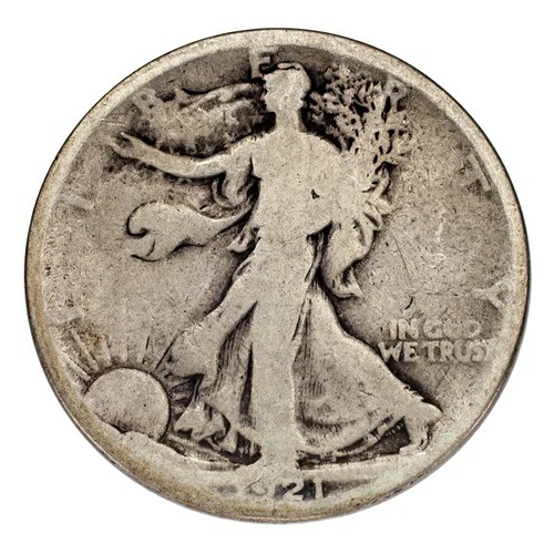 1921年 シルバー ウォーキング リバティ ハーフ ドル 50セント (状態良好、G)