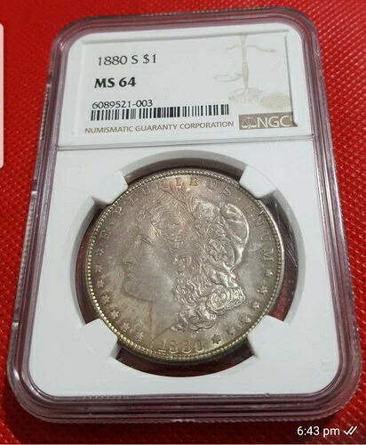 1880年代の米国モルガン銀貨1ドル硬貨、NGC MS64認定、正規未使用