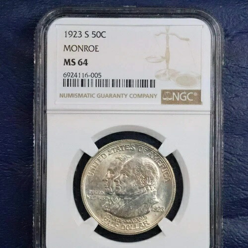 1923年 モンロー主義100周年記念ハーフドル50セント硬貨 - NGC MS 64