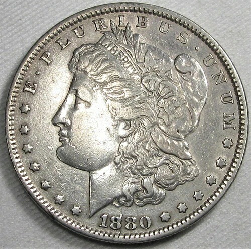 1880-P トップ100 モルガン銀貨 VAM 1A「ノブ付き8」コイン AF857