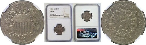 1866年 5C シールドニッケル NGC XF-45