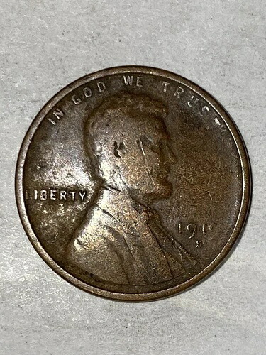 1919-S エイブラハム・リンカーン ウィートペニー 1セント 米国コイン BN
