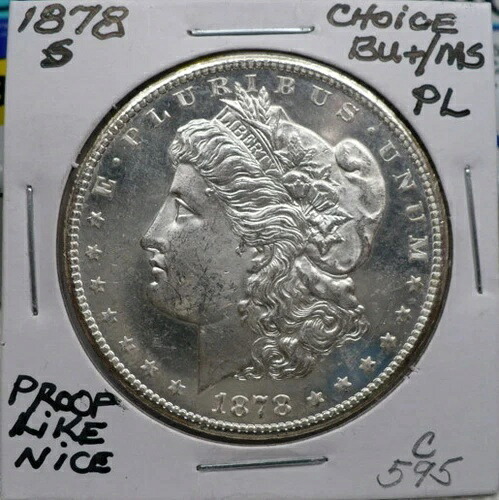 1878-S 1ドル モルガン銀貨、CH BU+/MS、プルーフ状、NICE+、白 C595