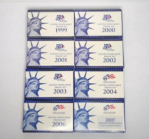米国造幣局（S）プルーフコインセット（8）79枚セット 1999-2004、2006-2007 COA