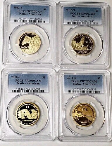 2010 S 2011 S 2012 S および 2013 S $1 サカガウィア ネイティブアメリカン $1 PCGS PR70DCAM