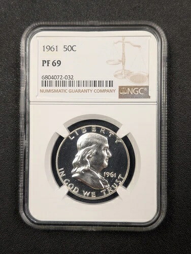 1961年 NGC PF69 シルバー プルーフ ベン フランクリン ハーフドル ブライト ホワイト コイン 50C-