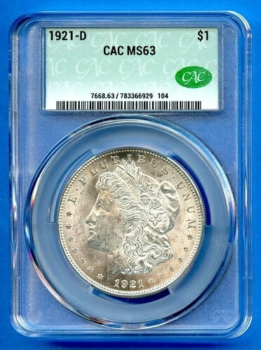 1921年 D CACG MS63 モーガンシルバー ドル $1 米国造幣局コイン 1921年-D MS-63 CAC-