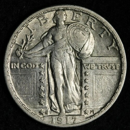 1917年-D タイプ2 自由の女神立像 シルバークォーター AU+/UNC e277 kdclm-