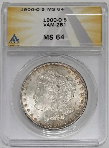 1900年-O シルバー モーガンドル コイン ANACS MS-64 VAM-2B1 オープン 9 軽いトーン-
