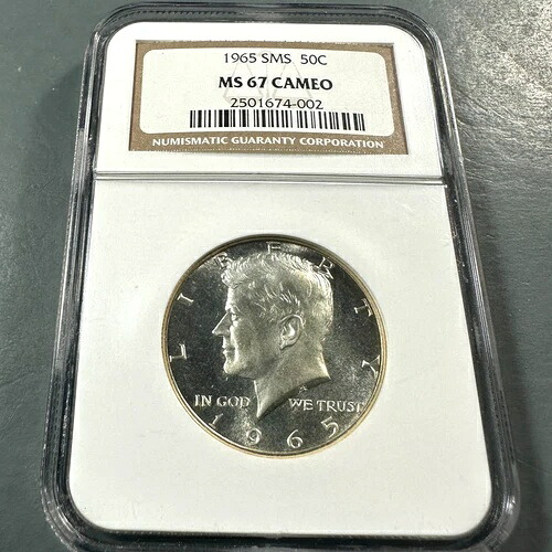 1965年 50セント 40% 銀 SMS ケネディ ハーフダラー、NGC MS67 カメオ (85903)